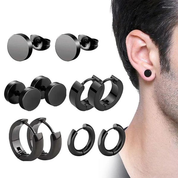 Boucles d'oreilles à clous, 1/5 paires, ensemble noir unisexe, cerceau de perçage en acier inoxydable pour hommes et femmes, boucles d'oreilles circulaires gothiques de rue Hip Hop