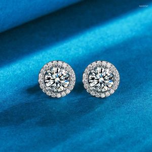 Boucles d'oreilles à tige 1 carat diamant test passé rond brillant coupe D couleur Moissanite argent 925 pierre précieuse originale pour les femmes