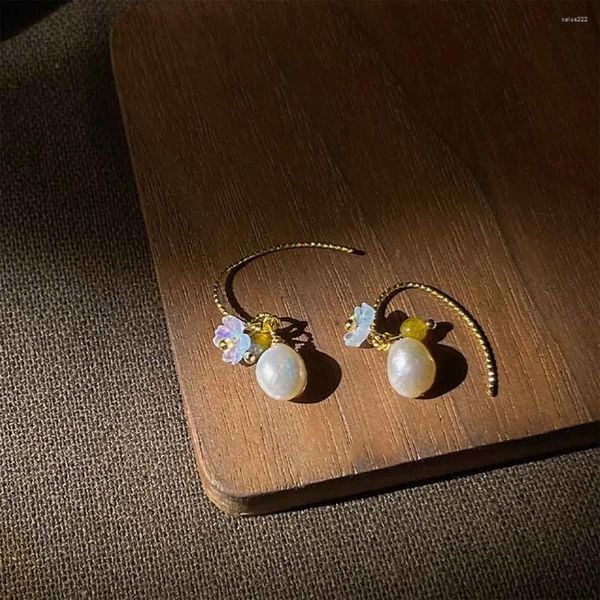 Boucles d'oreilles à clous pour femmes, 1 paire, 28mm, Style français, perle simple, fleur, bijoux faits à la main, vêtements de travail, cadeaux pour filles, 677