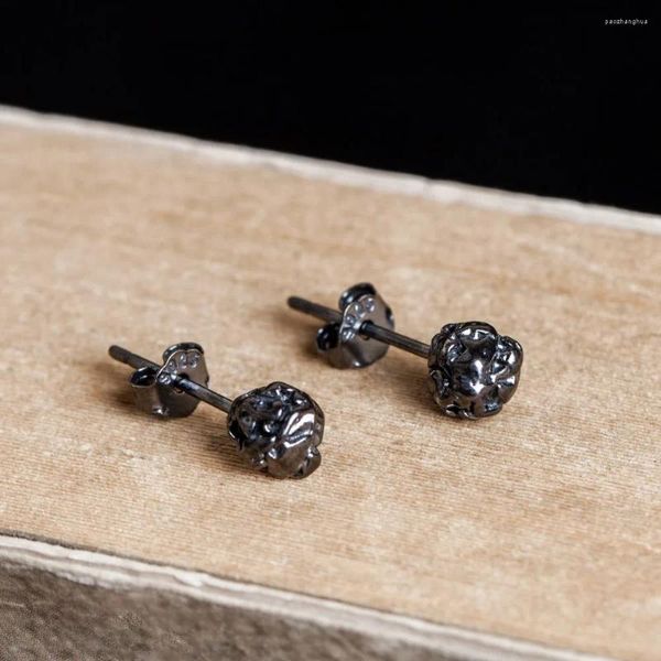 Pendientes de botón 1 par de bolas de papel de azúcar dulce negro de Plata de Ley 925 pura de 5mm para hombres y mujeres pendiente Piercing Punk Unisex