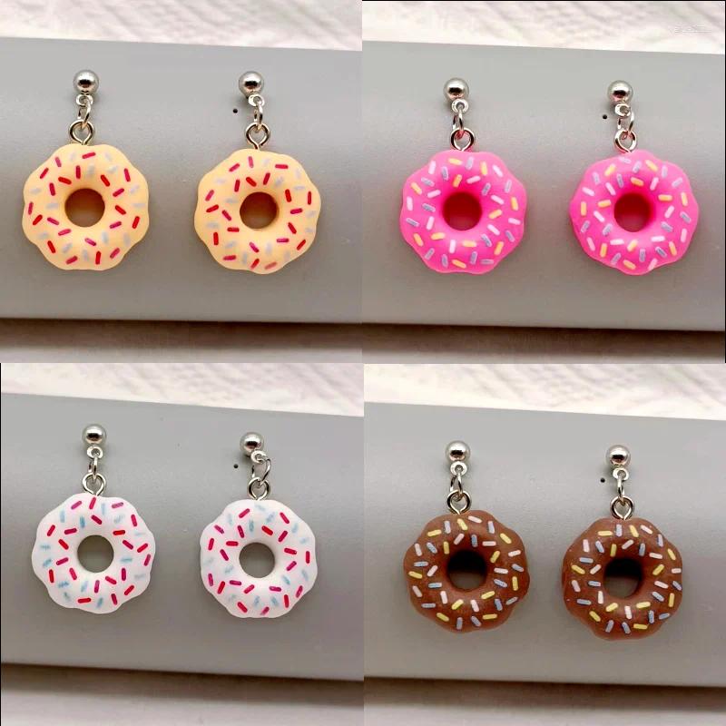 Stud Earrings 1 Pair Colored 3D Donut Food Drop For Women Kid Gift Fashion Creative Funny Kawaii Cake Charms Dangle Jewelry