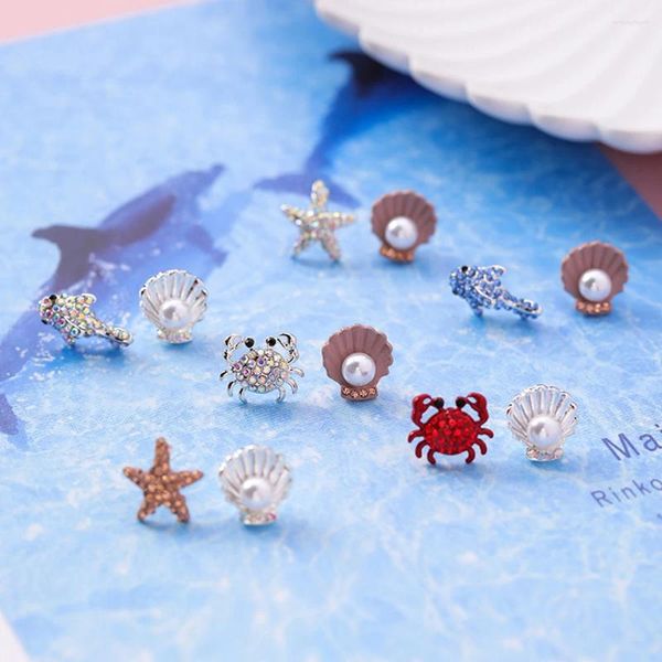 Boucles d'oreilles étalon 1 paire mignon mini crabe coquille de mer étoile colorée en métal métal dolphin dingler femmes filles kawaii bijoux
