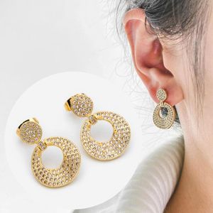 Boucles d'oreilles à tige 1 paire CZ pavé rond oreille Post cercle boucle d'oreille en laiton plaqué or fourniture de bijoux (#GB-1609)