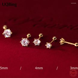 Stud -oorbellen 1 paar mode 925 sterling zilveren gouden 3 mm/4 mm/5 mm kubieke zirkoon zes vrouwen bruiloft sieraden