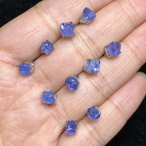 Oorknopjes 1 paar Fengbaowu Natuurlijke Ruwe Tanzanite Oorbel 925 Sterling Zilveren Sluiting Reiki Healing Stone Mode-sieraden Cadeau Dames