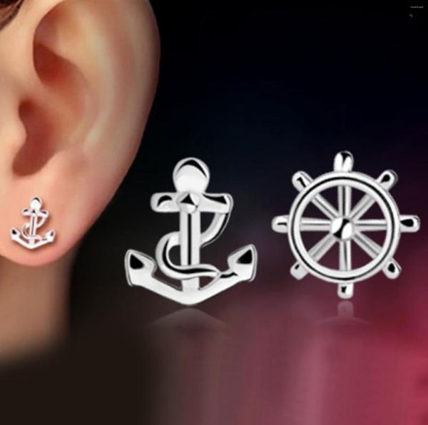 Boucles d'oreilles à tige 1 paire coréenne rétro asymétrique pour les femmes mignon bateau ancre gouvernail Pirate bijoux