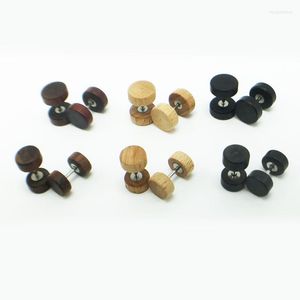 Boucles d'oreilles à tige 1 paire de clous d'oreilles pour hommes Boucles d'oreilles en bois naturel noir brun barre en acier inoxydable Pendientes anti-allergiques