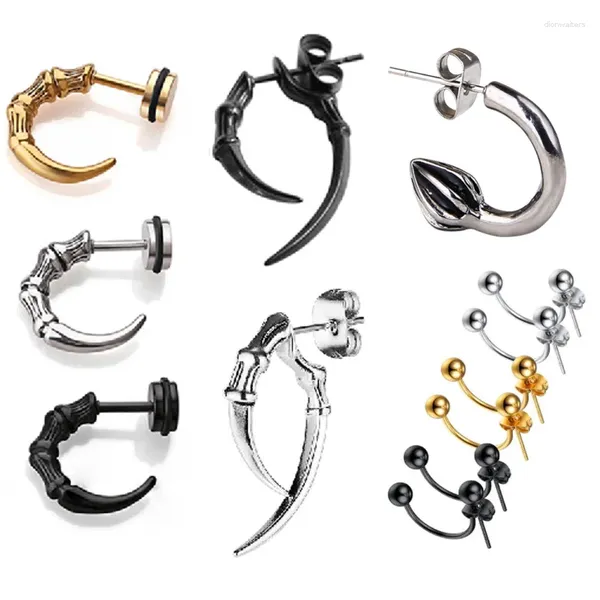 Boucles d'oreilles étalon 1 paire de style rétro pour hommes half hoop tail tail en acier inoxydable petite balle en spirale arrière punk gothique cartilage