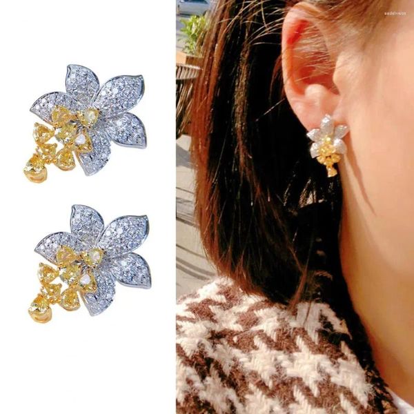 Pendientes de tuerca 1 par de diamantes de imitación flor brillante elegante hipoalergénico lujo mujeres niñas joyería de moda regalo