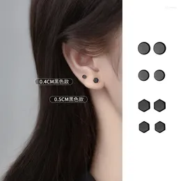 Boucles d'oreilles à tige en argent Sterling S925, 1 paire, petit hexagone lisse rond pour femmes et filles, bijoux épingle d'oreille 925