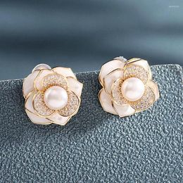 Boucles d'oreilles 1 paire Sexy Zircon cubique Rose boucles d'oreilles clous de luxe perle bijoux de mode pour femme cadeau