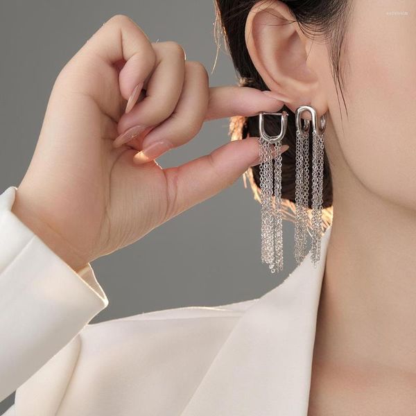 Pendientes de tuerca 1 par en forma de U pendiente de borla larga Piercing de hebilla de oreja para mujer joyería de fiesta de boda de moda de gota geométrica