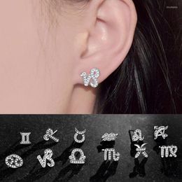 Boucles d'oreilles à tige 1 paire femmes classique 12 Constellations incrustées Zircon oreille mode bijoux cadeaux E1041
