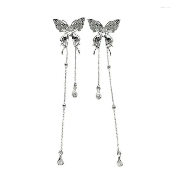 Boucles d'oreilles à tige pour femmes, 1 paire, mode liquide texturé papillon Long gland elfe fée fraîche