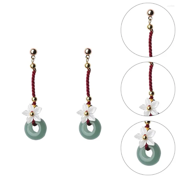 Pendientes de tuerca 1 par de pendientes colgantes antiguos de Jade chino Hanfu Vintage Cheongsam joyería regalo para