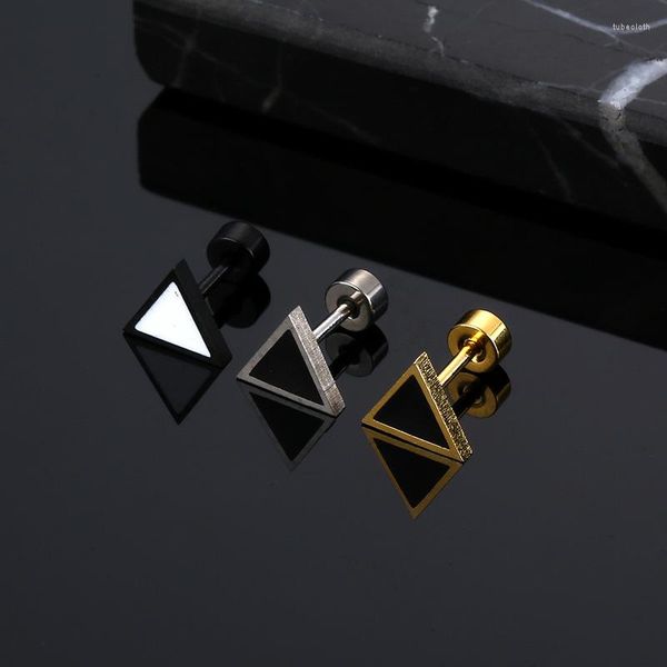 Pendientes de tuerca, 1 pieza, moda, Punk, negro, plateado, triángulo geométrico occidental para mujeres, hombres, niñas, joyería