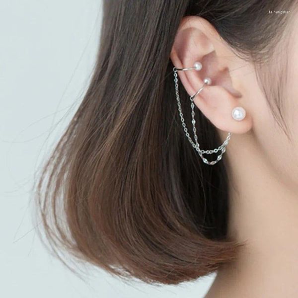 Boucles d'oreilles 1 PCS 925 Perle de perle d'eau douce à longue chaîne Sterling Silver Chain pour femmes bijoux de fête de fête B075