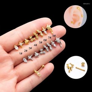 Stud -oorbellen 1 pc's schattige mini zirkoonster geometrische vorm oorr earring kleine goud kleur stalen schroef bar koperen oor kraakbeen piercing sieraden