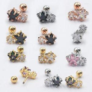 Boucles D'oreilles 1 PCS Mignon Petit Mix Couleur Zircon Double Étoile Boucle D'oreille Classique En Acier Vis Bar Boule Oreille Cartilage Piercing Manchette Bijoux