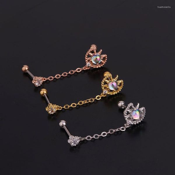 Boucles d'oreilles à tige 1 pièces Double barre oreille Piercing Cartilage boucle d'oreille à la mode mignon étoile forme Micro pavé Zircon chaîne deux trous manchette