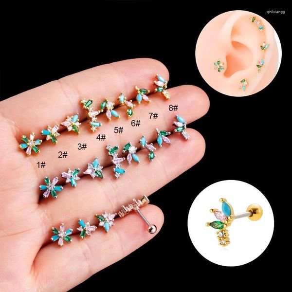 Pendientes de botón 1 PCS Mezcla Diseño geométrico Lindo Pequeño Pendiente de circón verde Color dorado Barra de tornillo de acero Cobre Oreja Piercing para cartílago Joyería