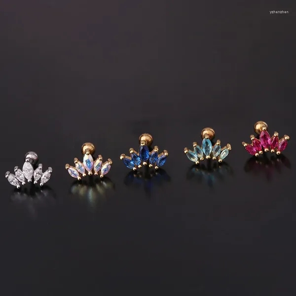 Pendientes de tuerca 1 Uds., pendiente de cartílago con forma de corona de circonita de colores mezclados simples, joyería de barra de acero con puño dorado bonito a la moda