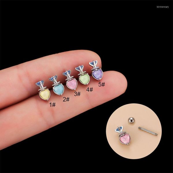 Boucles d'oreilles 1 pièces petit coeur mignon forme de couronne couleur Zircon boucle d'oreille femmes Vintage acier vis barre oreille Cartilage Pierc accessoires