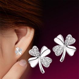 Boucles d'oreilles à tige 1 pièces à la mode trèfle porte-bonheur cristal vissé pour les femmes plante Style Mme bijoux