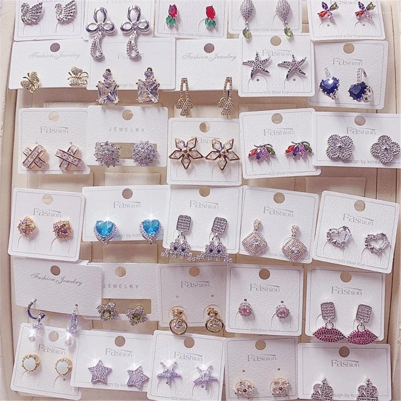 Boucles d'oreilles en Zircon pour femmes, 10/20 paire/lot, perle, étoile, fleur, cœur, Style mixte, bijoux scintillants, cadeau de fête, vente en gros