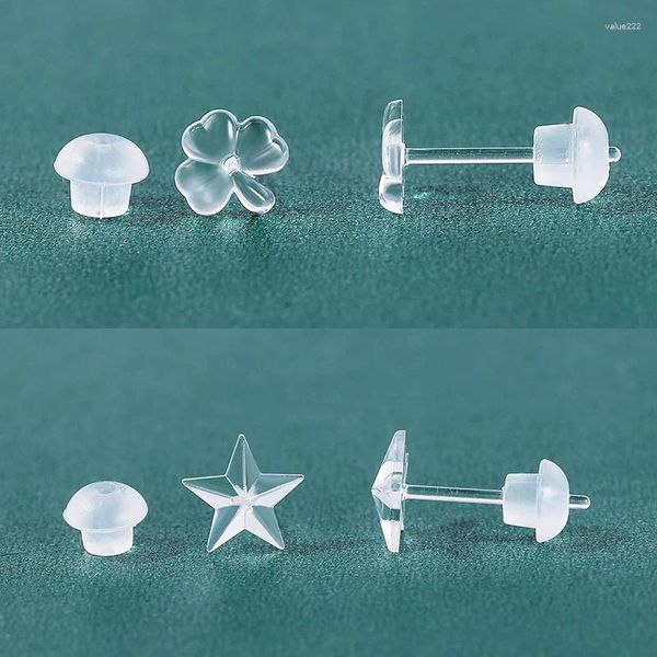Boucles d'oreilles à clous en résine Invisible hypoallergénique, 10 paires, épingles en plastique transparentes en forme d'étoile et de cœur, piercing d'oreille, Cartilage