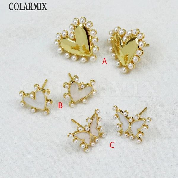 Pendientes de tuerca, 10 pares de encantadores corazones y mariposas, pequeñas perlas, joyería de moda, regalo de boda 30502