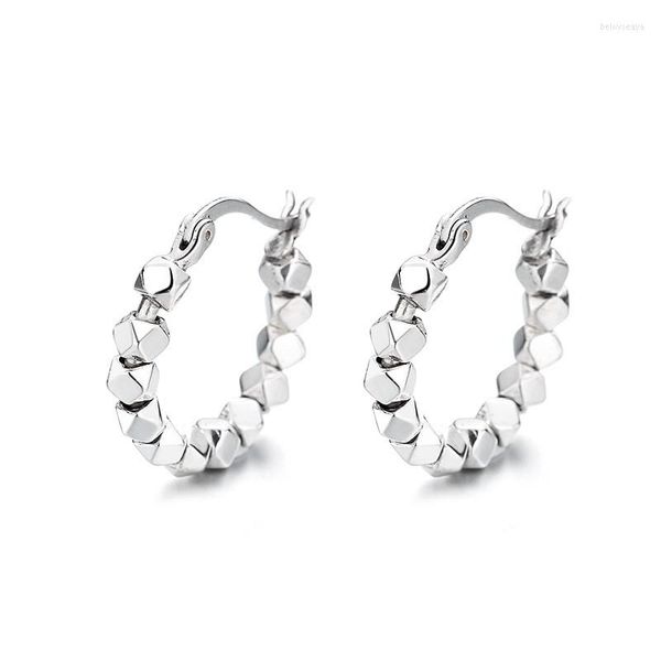 Pendientes de tuerca 100FR ZFSILVER S925 Plata Moda coreana Diseño de moda Retro Pequeño cubo-Círculo de plata Encantos Joyería Fiesta Niñas Mujeres