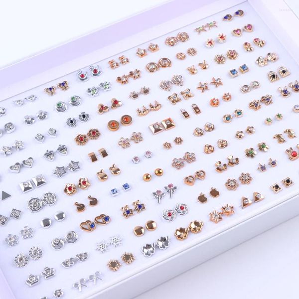 Pendientes de tuerca 100 par/lote, venta al por mayor, pequeño Mini cristal para mujeres y niñas, mezcla de joyas, estilo, Color dorado y plateado, regalos de fiesta