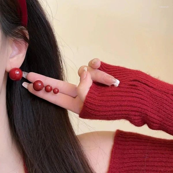 Boucles d'oreilles à clous 10mm/12mm/14mm, boule rouge vin, bijoux à la mode pour femmes, 2023