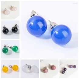 Boucles d'oreilles de goujon 10 mm Agates de couleur multicolore naturelle Crystal assez lisse Perles de pierre de forme ronde 1 paire sk354