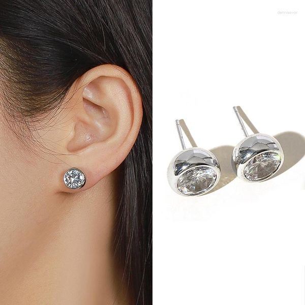 Pendientes de tuerca de 10mm para mujer y niña, Piercing de diamante redondo de circonita, chapado en oro y plata, regalo Brincos de lujo, joyería Simple