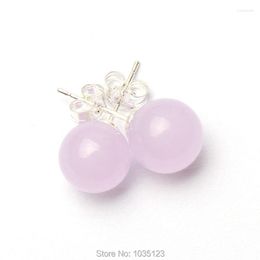 Boucles d'Oreilles Clou 10mm Jolie Forme Ronde Lisse Couleur Violet Clair Naturel Pierre 1 Paire W2805