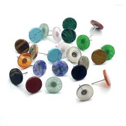 Boucles d'oreilles goujons 10 paires 14 mm Slice Slice Stone Crystal Rose Quartz Tiger Opal Opal en acier inoxydable Boucle d'oreille pour femmes