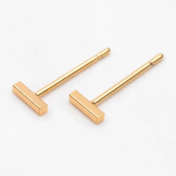 Pendientes de tuerca, 10 Uds., postes de oreja de barra, componentes de accesorios de pendientes de latón chapados en oro (GB-3033)