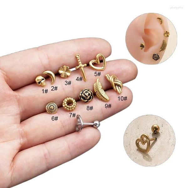 Pendientes de sementales 10 piezas/lote 16 g de puño de hueso de la oreja Piercing para mujeres Varilla gruesa Heart Heart Moon Acero inoxidable Joyería Premium