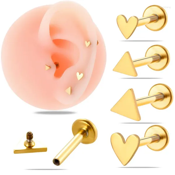 Boucles d'oreilles Stud 10pcs / lot 16g en acier inoxydable or pour femmes 3 mm / 4 mm coeur plat oreille cartilage adolescents en gros