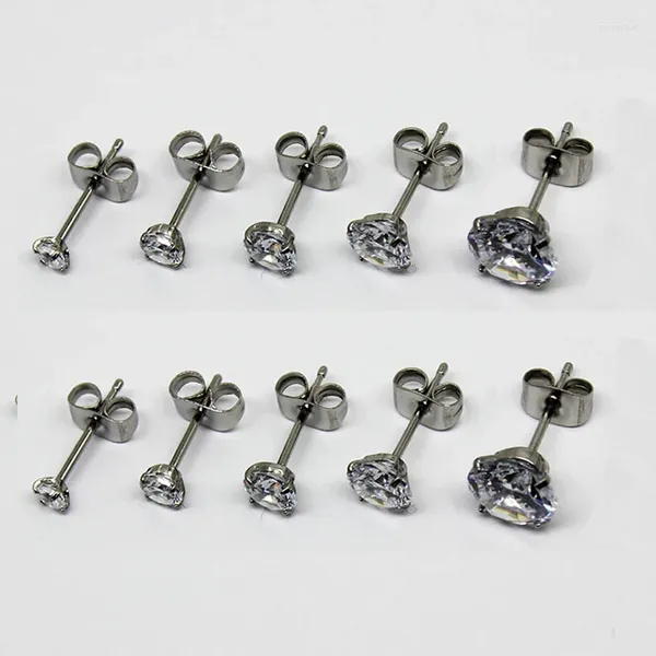 Pendientes de tuerca 10 unids/lote CZ 316L acero redondo claro circón mariposa tapón trasero pendientes 3mm 4mm 5mm 6mm 8mm