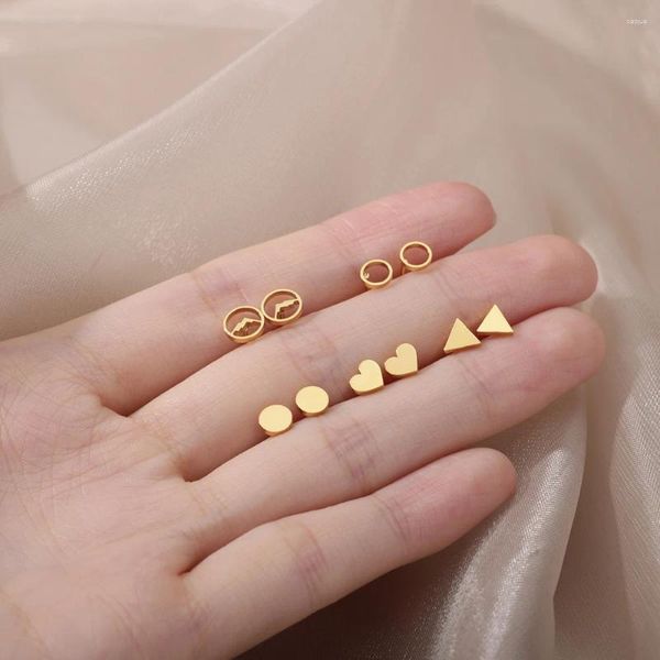 Boucles d'oreilles à clous pour femmes, 10 pièces/ensemble, tendance, Mini cœur, en acier inoxydable, bijoux esthétiques classiques, vente en gros, 2024