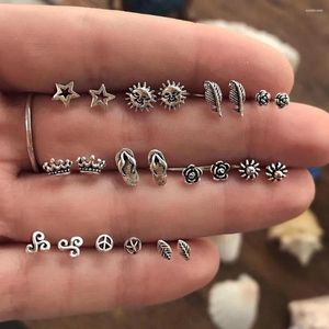 Boucles d'oreilles 11 paires / ensembles inadéquations minuscules pour femmes Punk Star Rose Ored Studs Simple minimal Brinco Boho Bijoux vintage