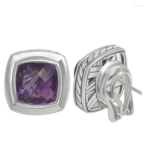 Boucles d'oreilles à tige en forme de coussin, 11mm, violet, zircone cubique, élégant, Chic, plaqué or blanc, laiton, fausse améthyste, cadeau pour femmes