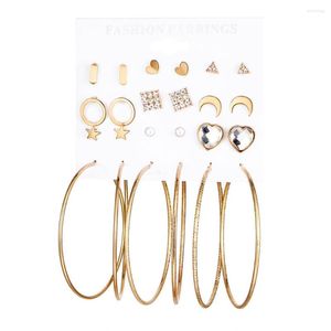 Oorknopjes 12 paar Pack Set Brincos Gemengd Voor Vrouwen Kristal Maan Hart Ster Zilver Kleur Oorstekers Mode-sieraden Groothandel