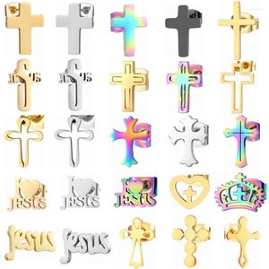 Pendientes de tuerca, paquete de 12 pares, conjunto de acero inoxidable, pendientes de tuerca con cruz de Jesús, joyería para Piercing, accesorios para el catolicismo cristiano al por mayor