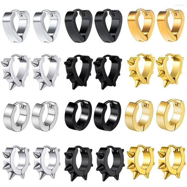 Boucles d'oreilles à tige en acier inoxydable, 12 paires, Style Punk, cerceau rond en forme de cœur pour hommes et femmes, ensemble de bijoux de déclaration