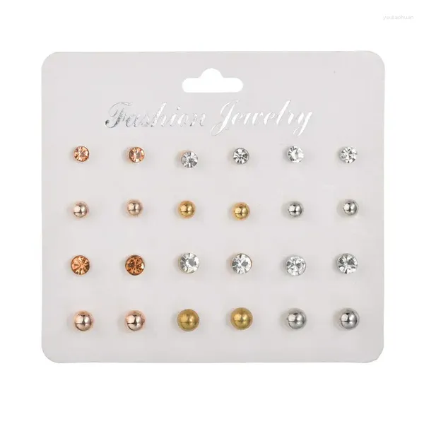 Pendientes de tuerca 12 par/set conjunto de bolas de cristal transparentes conjuntos de perlas de imitación regalo de joyería femenina