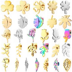 Boucles d'oreilles à tige en acier inoxydable, 12 paires, ensemble pour femmes et adolescentes, feuille de plante, trèfle, branche de fleur de Rose, Piercing d'oreille, accessoires bijoux